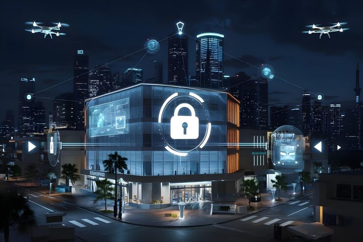 modern-urban-building-night-illuminated-security-features-drone-surveillance_731194-423